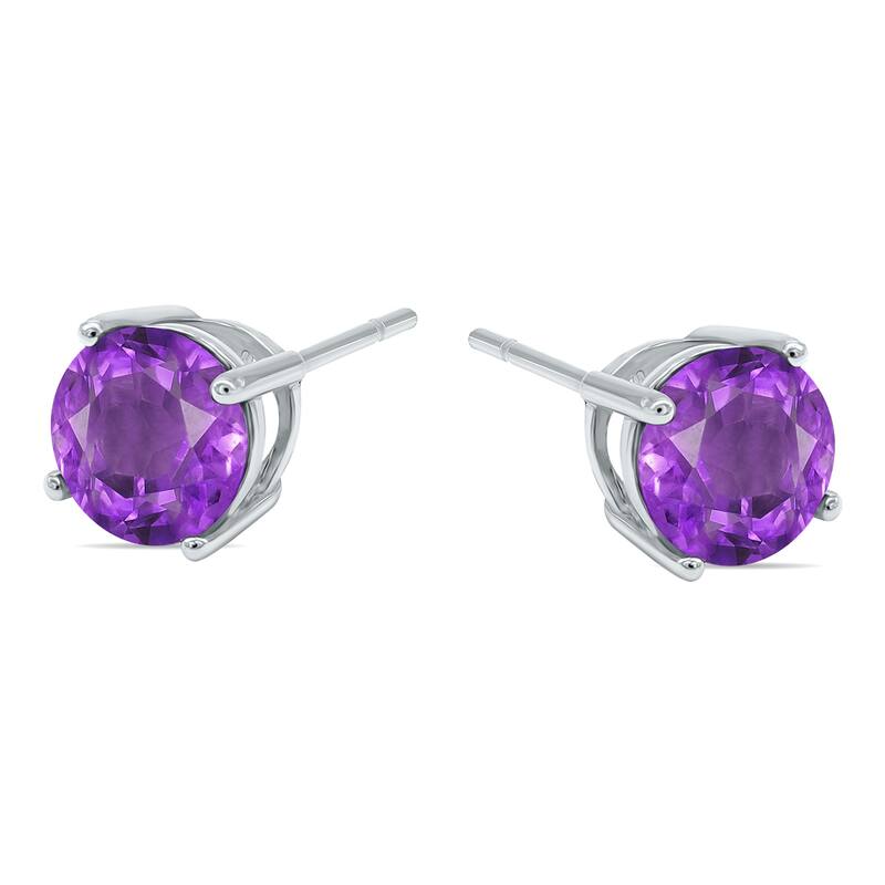 Marquee 6MM Round All-Natural Genuine Amethyst Earrings in .925 Sterling Silver