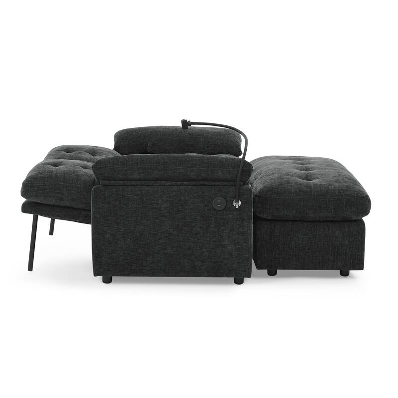 Double Recliner Chair with Adjustable Backrest, Storage Ottoman, USB Port & Phone Stand