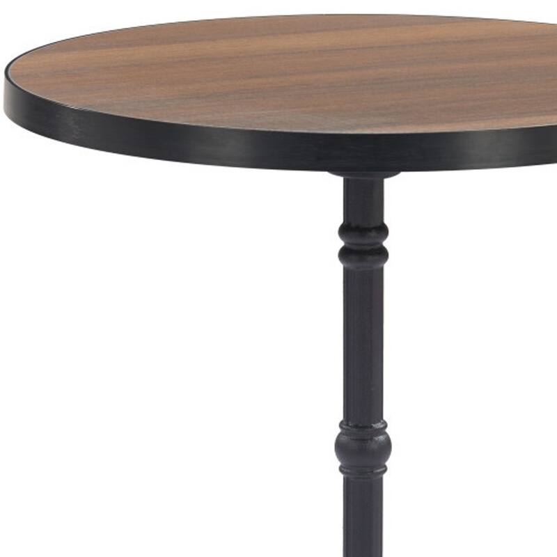 24" Walnut and Black Wood And Aluminum Indoor Outdoor Pedestal Base Round Top Dining Table
