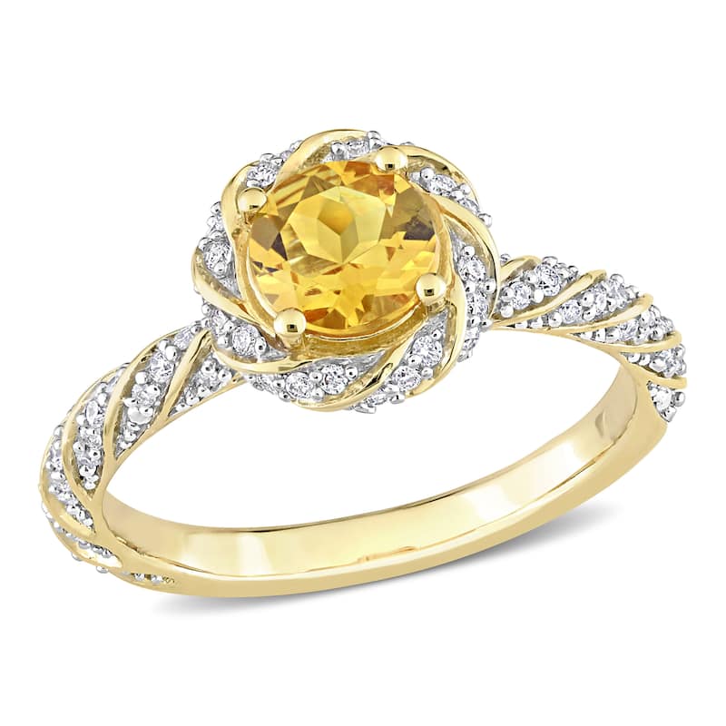 Miadora Citrine and 1/4ct TDW Diamond Swirl Halo Ring in 14k Yellow Gold