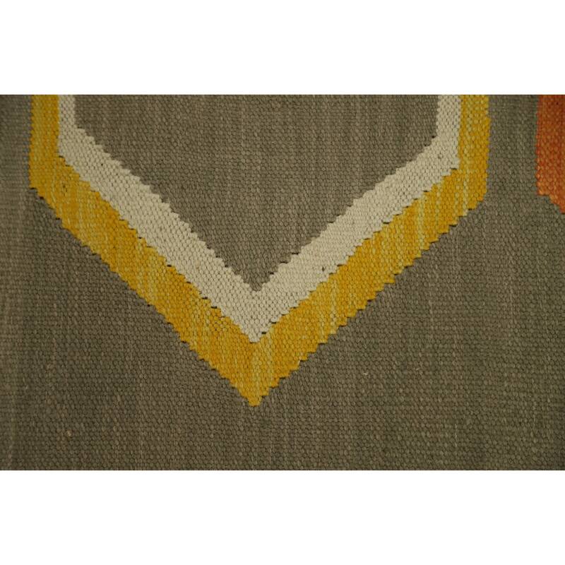 Hand Woven Oriental 100% Wool Carpet Southwestern Modern Green Kilim Area Rug - 4' 9'' X 3' 4''