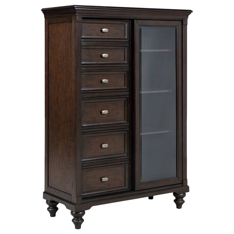 Andover 6-drawer Tempered Glass Door Chest Dark Oak - Dark Oak
