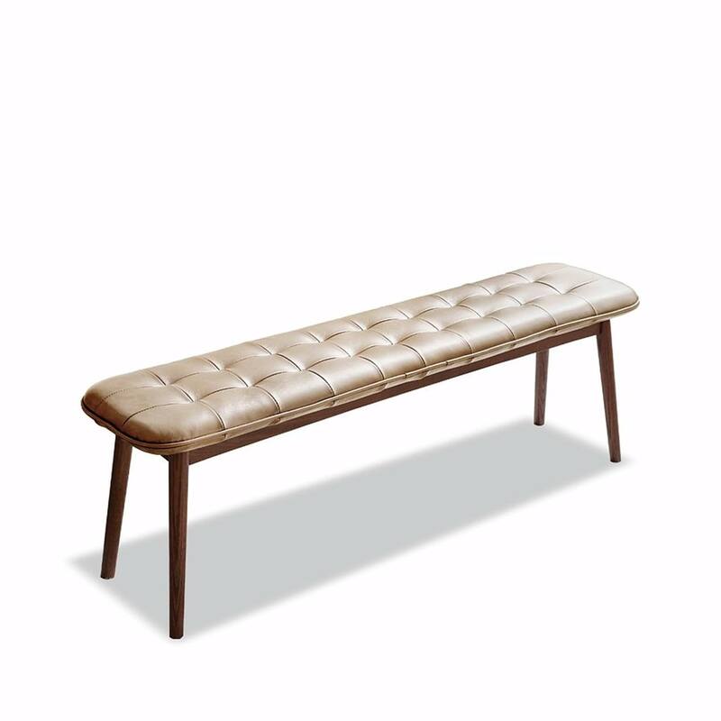 Genuine Leather Upholstered Bench - Solid Oak Frame