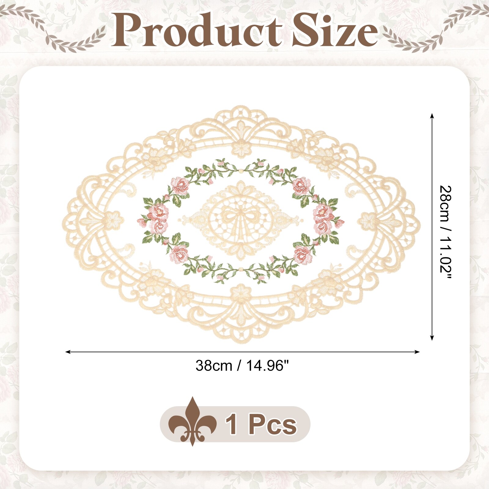 2 Pcs Lace Placemats, 15x5.9Inches Vintage Table Doilies Oval Embroidered Crochet Lace Dolly Cup Mat