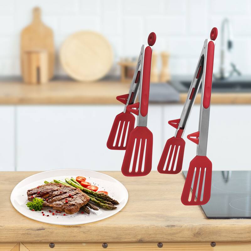 Kitchen Tong Set for Cooking Stainless Steel Tongs with Stands Silicone 2Pcs