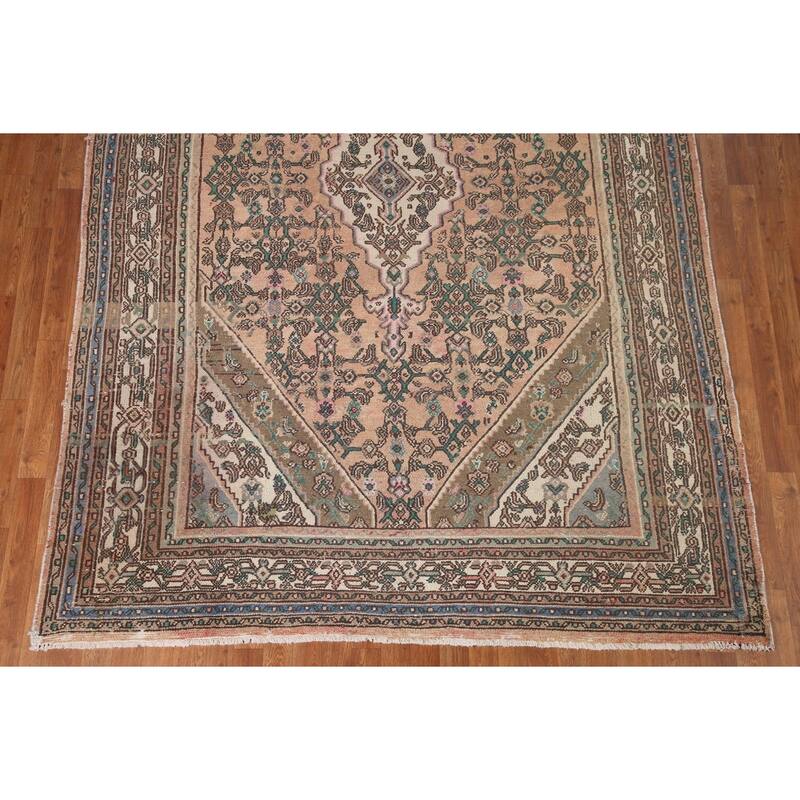 Pink Geometric Hamedan Persian Vintage Rug Hand-knotted Wool Carpet - 6'10" x 9'11"