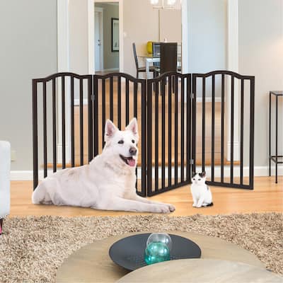 4-Panel Tall Indoor Foldable Dog Gate - 72x32-Inch Wood Freestanding Pet Fence