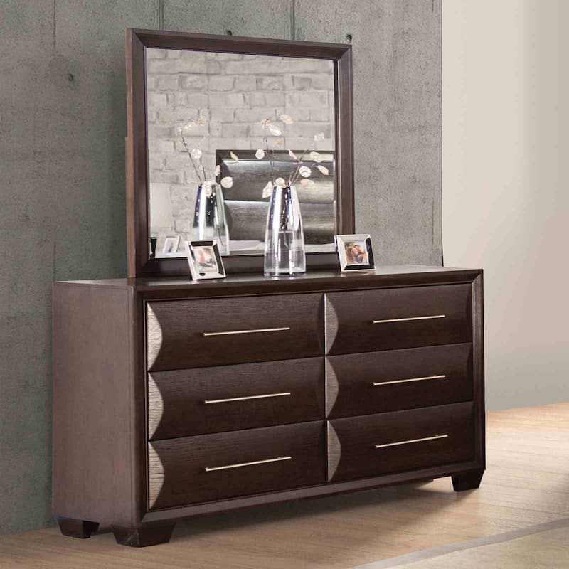 Transitional Espresso Finish Bedroom Collection Bed Nightstand MIRROR Dresser Chest