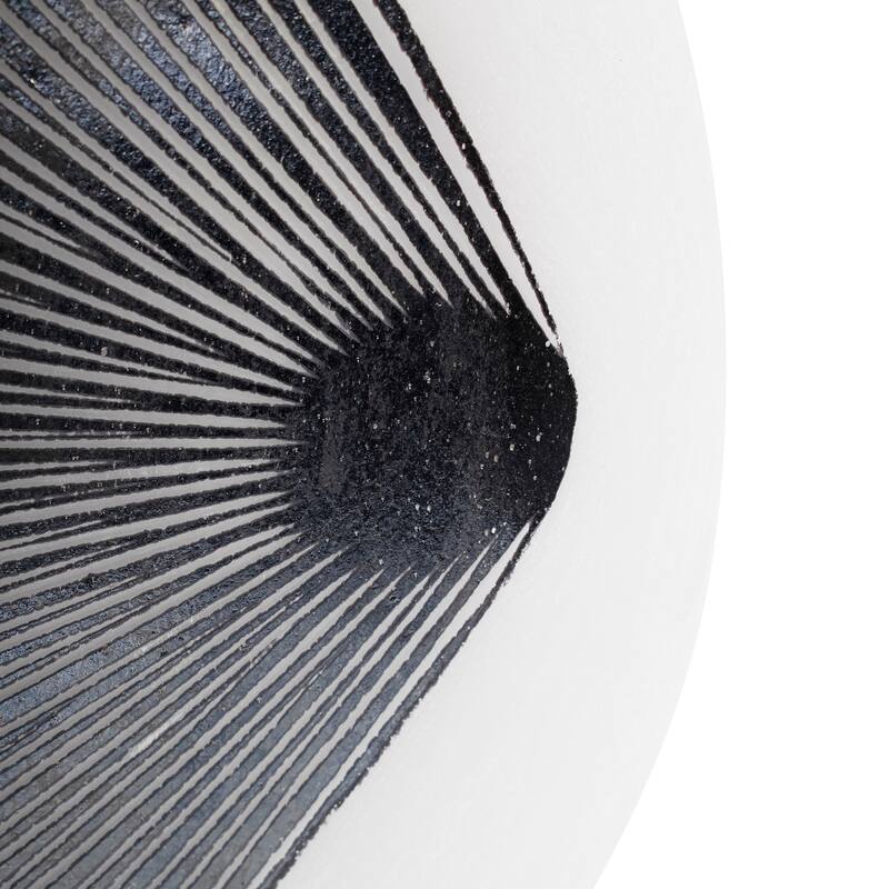 Allan Andrews Contemporary Glossy White Blown Glass Vase with Black Rays