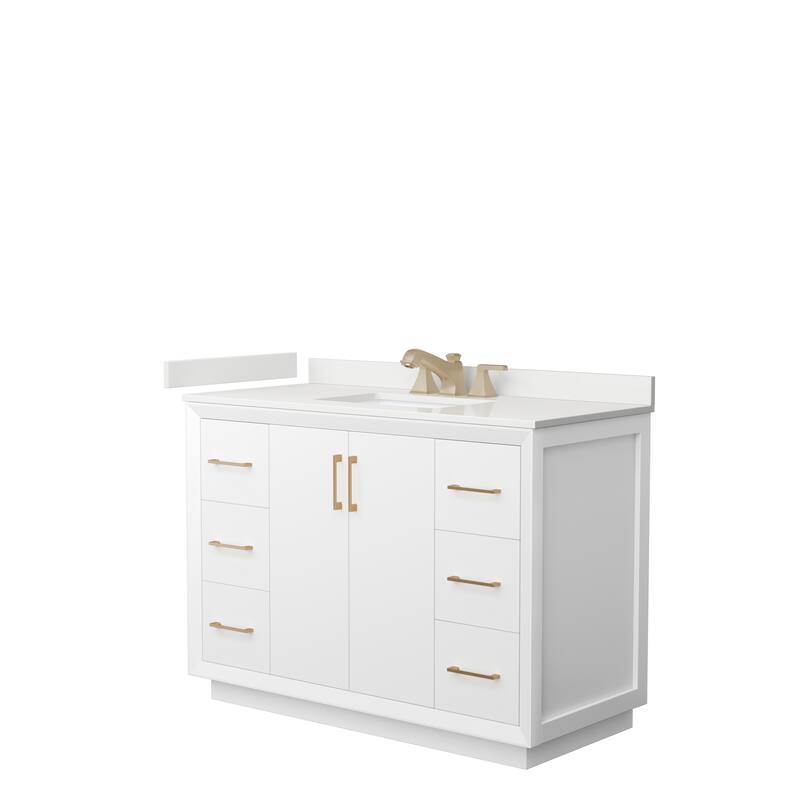 Strada 48-inch Single Vanity, Quartz Top - White, Bronze Trim, White Quartz Top