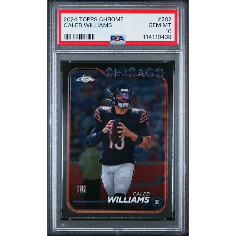 Caleb Williams 2024 Topps Chrome Football Rookie Card #202 Graded PSA 10 Cert # 114110438 - 8' x 11'