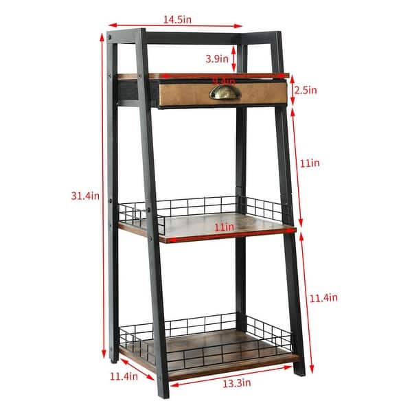 dimension image slide 1 of 3, 3 Tier Narrow Bathroom Shelf with Drawers, Bathroom Organizer, Open Floor Standing Ladder Rack for Tight Spaces