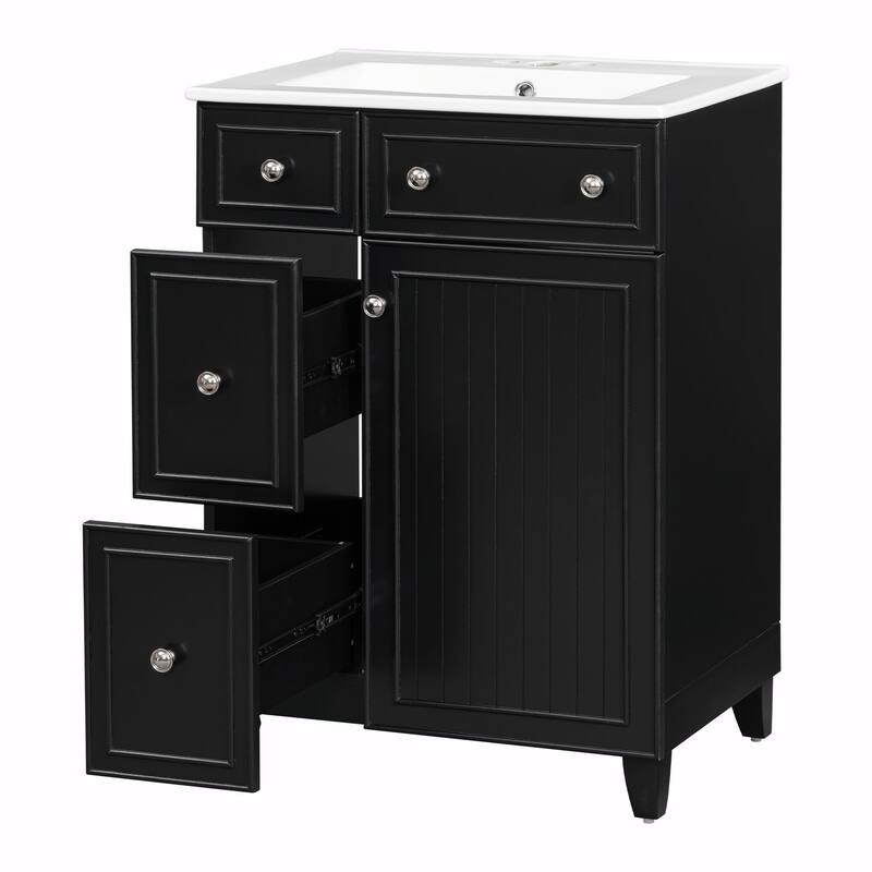 24-Inch Bathroom Vanity Cabinet with Ceramic Sink - 2 Drawers and 1 Door