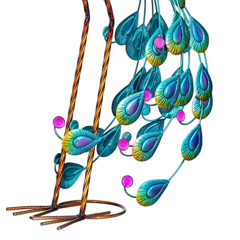 Solar Metal Vibrant Peacock Statue, 33"H