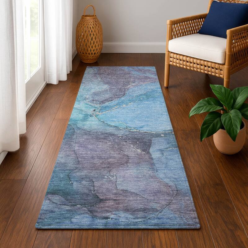 Premium Washable Super Soft Abstract Watercolor Mayfield Rug - Blue - 2'3" x 7'6"
