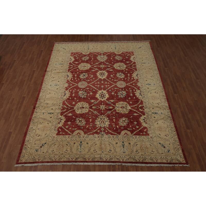 Hand Knotted Oriental 100% Wool Carpet Traditional All-Over Red Ziegler Area Rug - 13' 3'' X 9' 10''