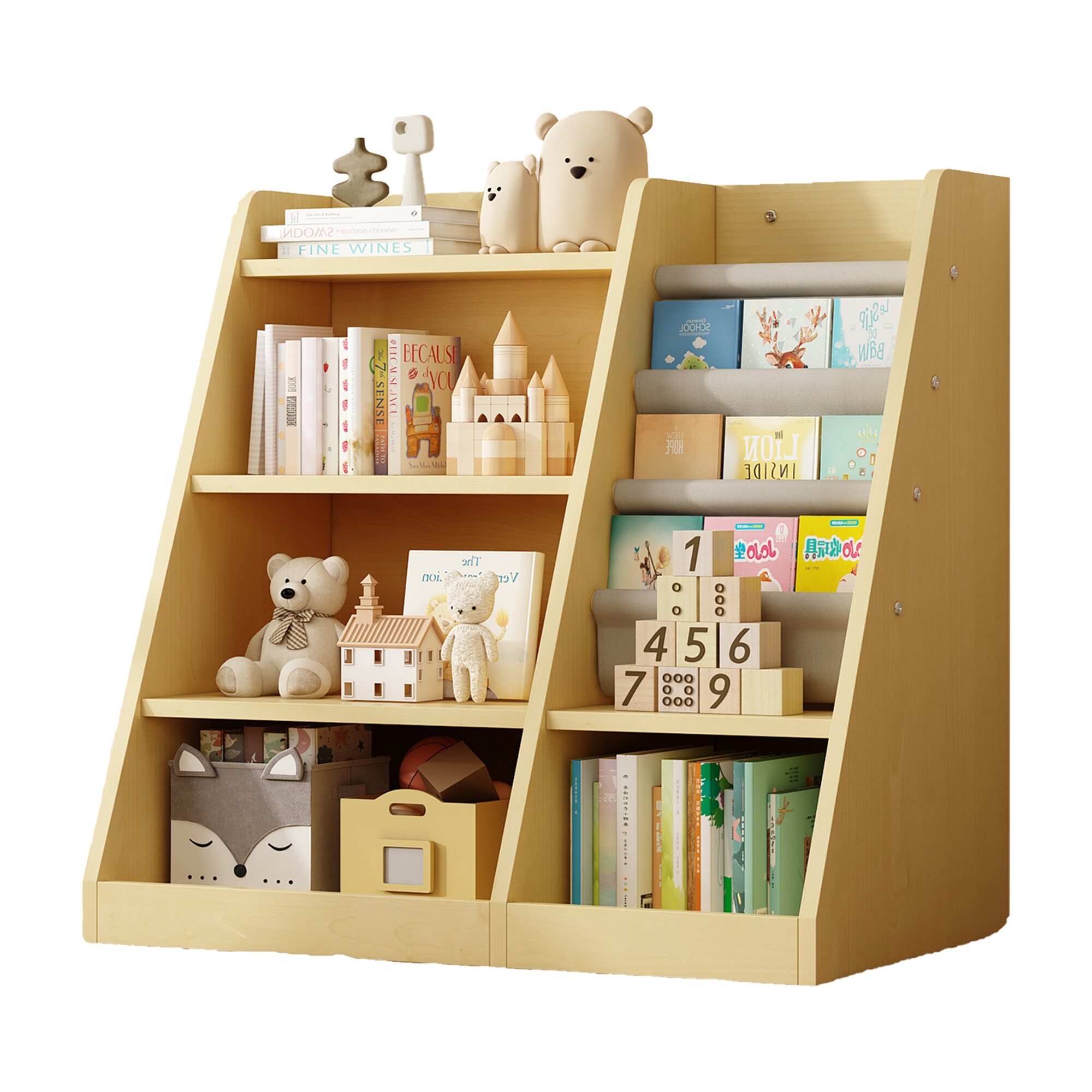 Wooden Toy Storage 4 Tier Childrens Small Bookcase and Bookshelf