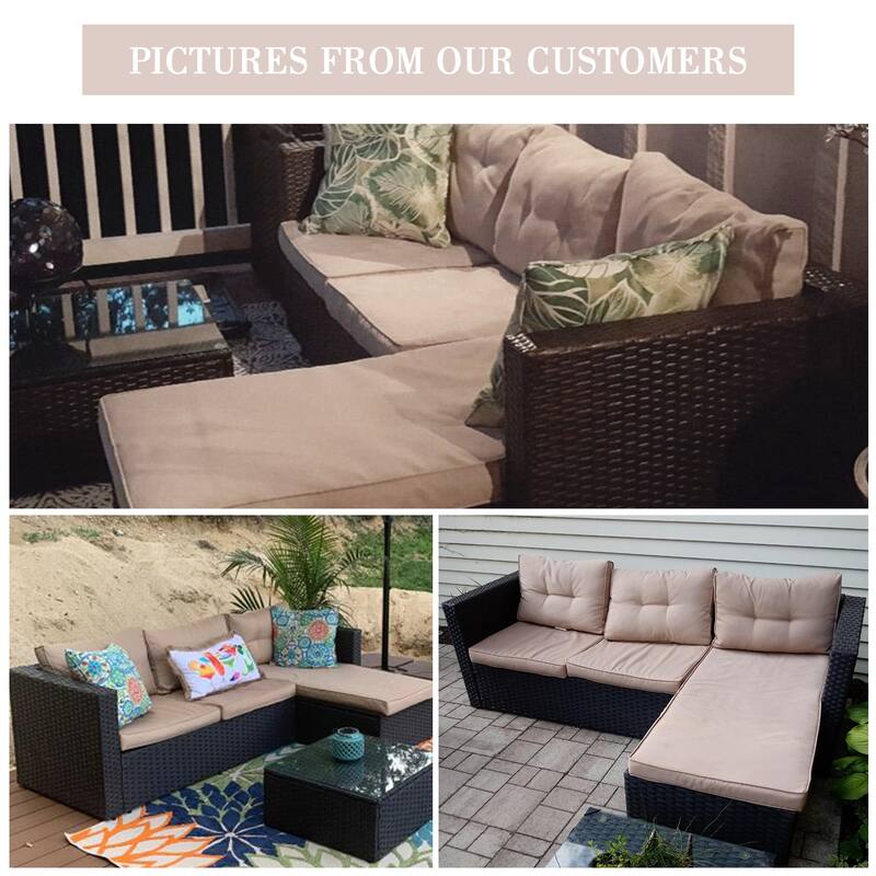 9-Pieces Rattan Sectional Sofa Set with Coffee Table and Gas Fire Pit Table