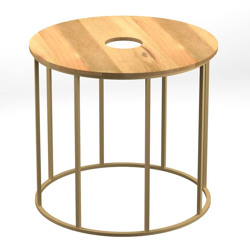 19 in. Brown and Brass Round Wood End Table, Sturdy Build End Side Table for Living Rooms