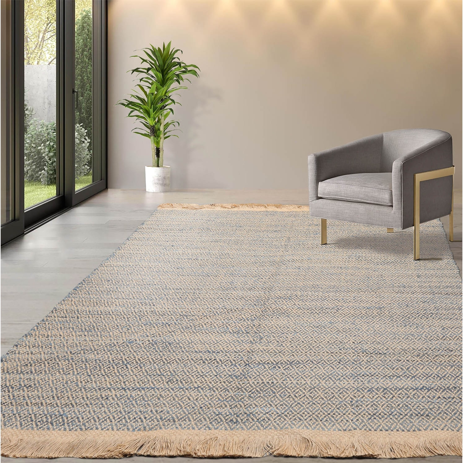 Hand Woven Natural Hand Made Jute & Denim Modern Oriental Area Rug - 6' x 9'