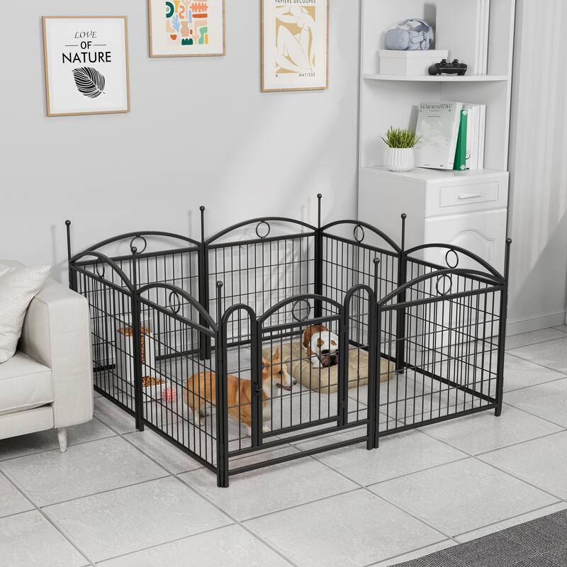 Dog Playpen Indoor 24 inch 8 Panels Metal Dog Pen Pet Dog Fence - Black