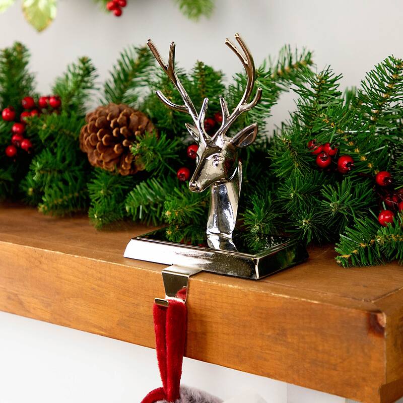 8" Shiny Silver Deer Head Christmas Stocking Holder