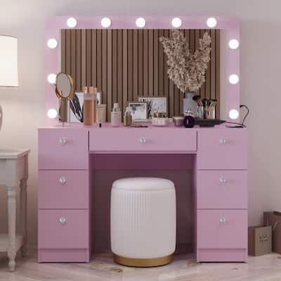 Boahaus Makeup Vanity 7 Drawers Lighted Crystal Knobs USB Port