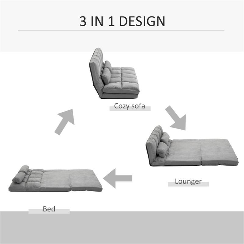 Convertible Suede Sofa Bed 2-in-1 with Adjustable Headrest and Backrest Foldable and Portable - 40.25" W x 28.75" D x 20.75" H