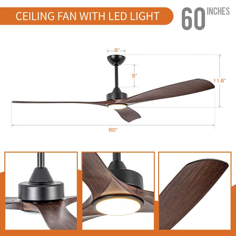 60-in Traditional Walnut 3-Blade Reversible Ceiling Fan with Light