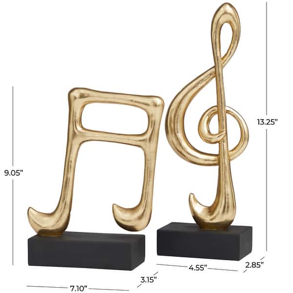 Gold Resin Musical Notes Decorative Sculpture with Black Base (Set of 2 ...