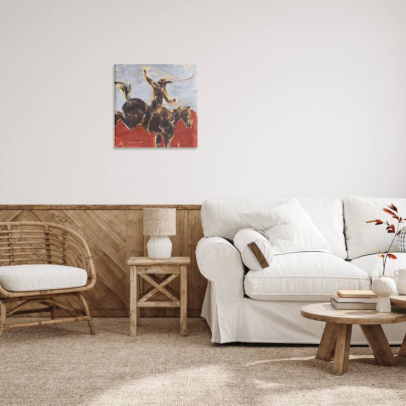 Stupell Rustic Western Cowboy Wild Horse Lasso Canvas Wall Art