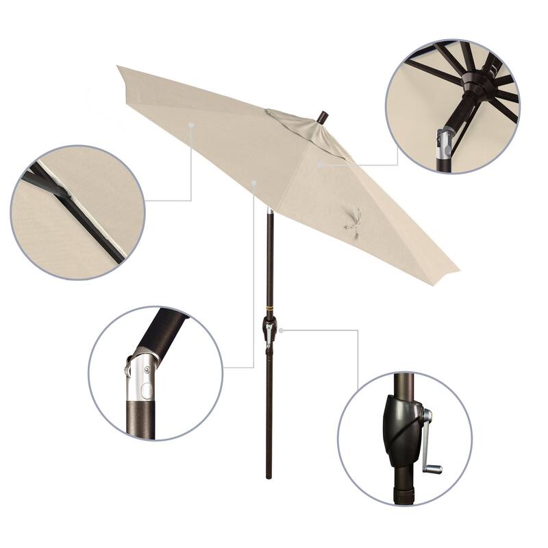 California Umbrella 7.5' Round Crank Lift Push Button Tilt Bronze Aluminum Patio Umbrella with Olefin Royal Blue Fabric