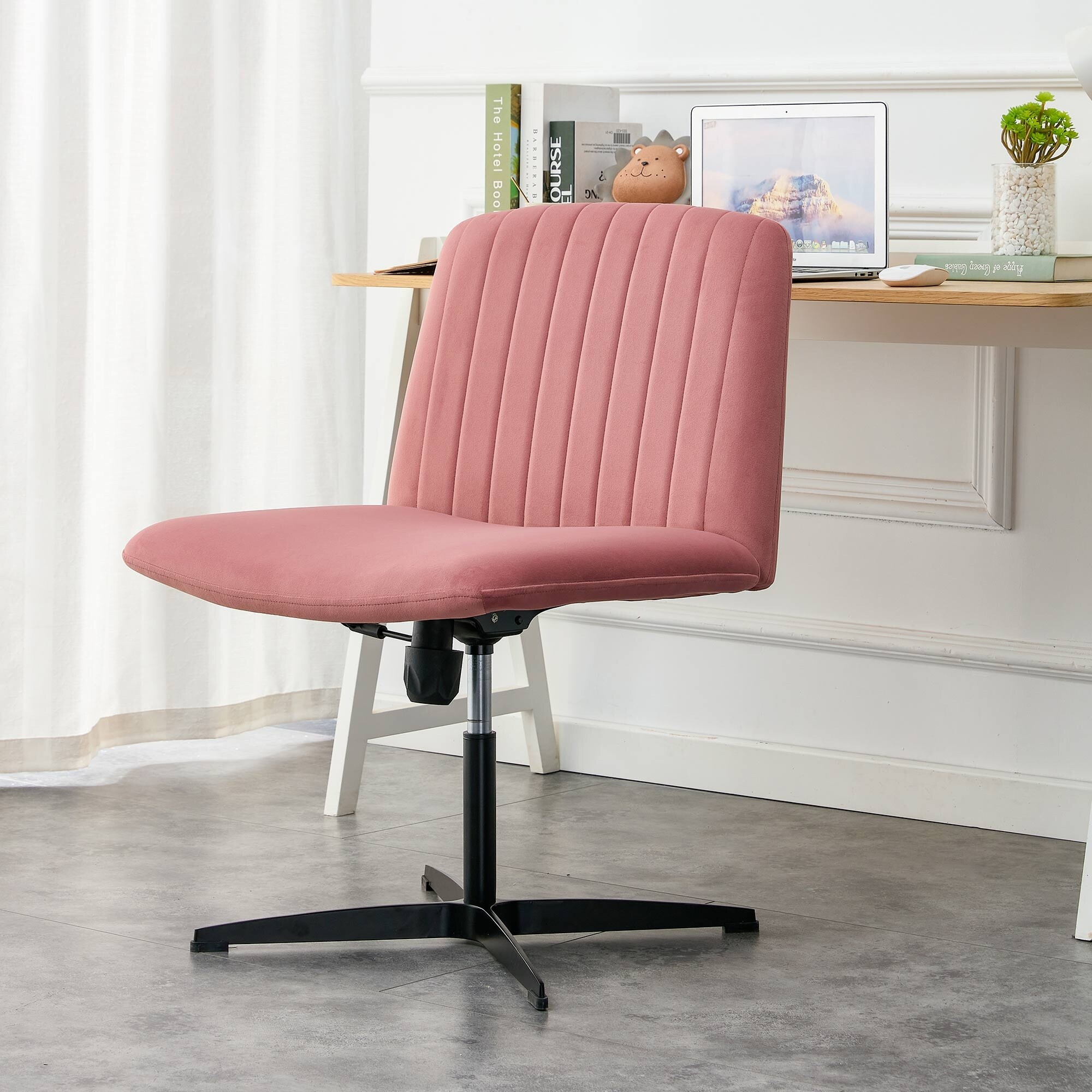 Modern Velvet Padded Vanity Chair with Adjustable 360 Swivel