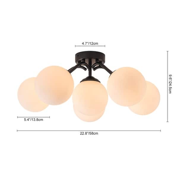 dimension image slide 4 of 5, Modern 11-Light Frosted Glass Globe Wavy Arm Sputnik Semi-flush Mount