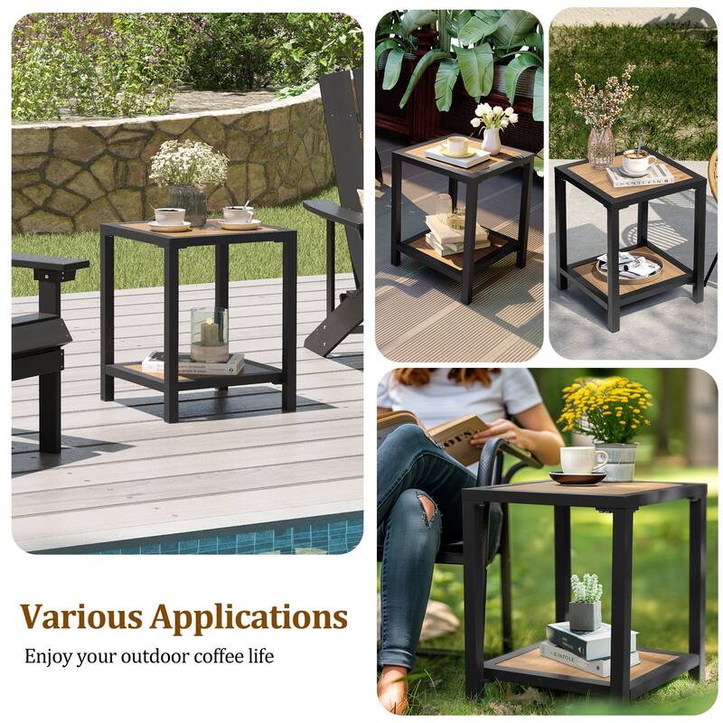 Outdoor Patio 2-Tier Small Square Side Table - 15.7 in L * 15.7 in W * 19.7 in H
