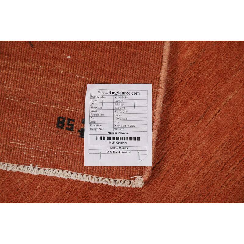 Orange Gabbeh Modern Foyer Rug Hand-Knotted Accent Wool Carpet - 2'7"x 4'1"