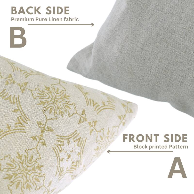 Fabdivine Rectangle Light Yellow Farmhouse Fall Décor Home Block Print Cushion Cover 12x20 Inches Floral Pillowcase, Chakravyuh