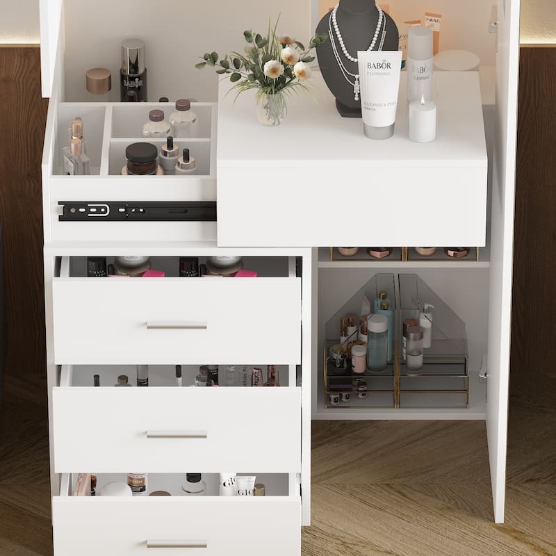 Mirror Dresser with Soft LED Highlights Dressing Cabinet Makeup Vanity - 31.5"x63"