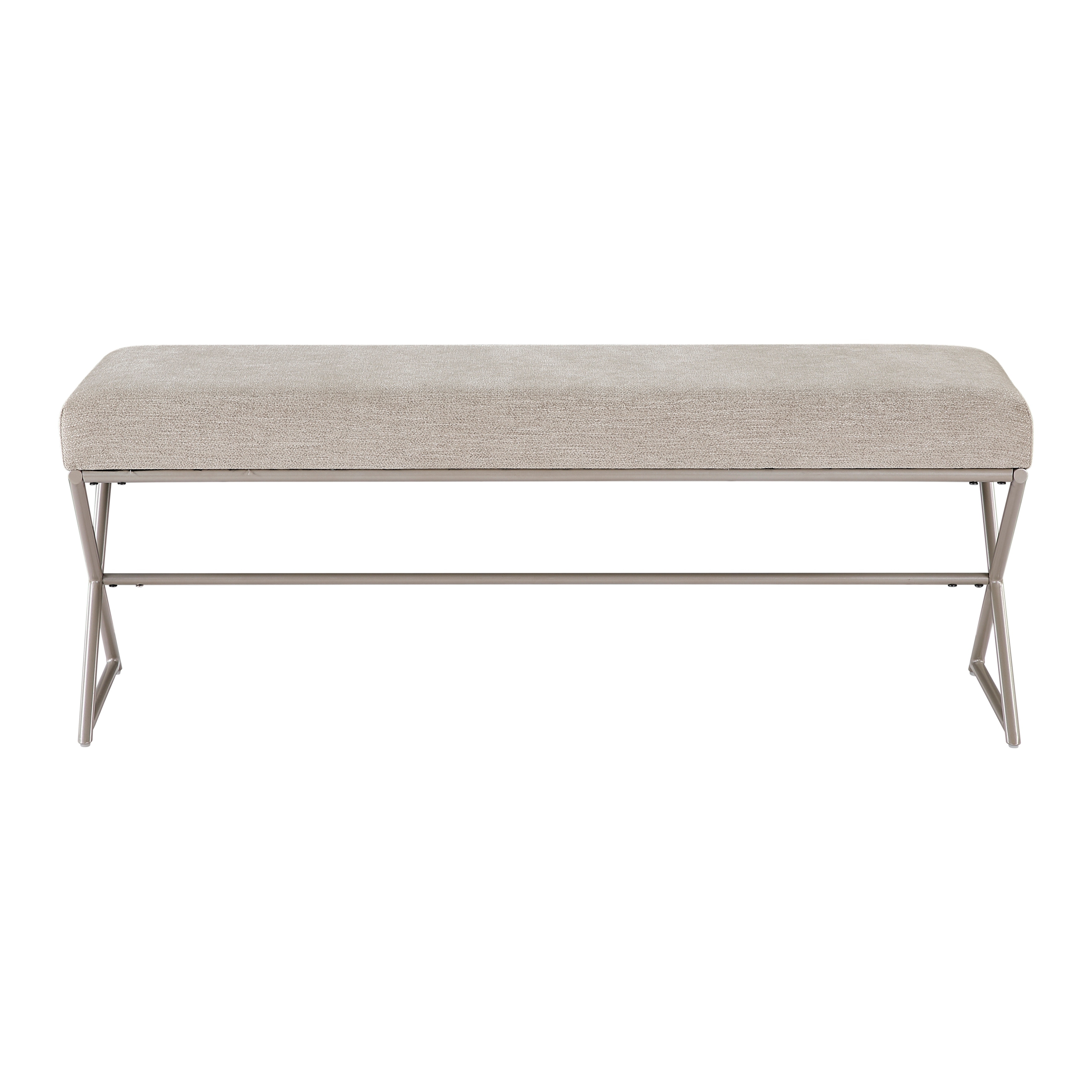 Contemporary Upholstered Bench With Taupe Chenille Seat And Metal Frame Champagne Finish