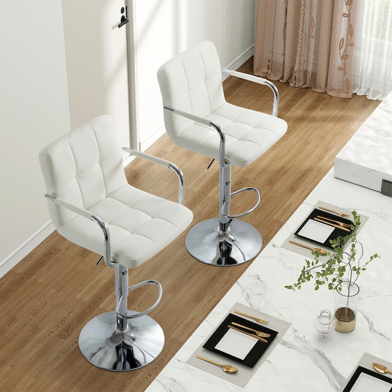 Adjustable Height Bar Stools Set of 2, Modern Square Tufted Upholstered Bar Chairs with Footrest.