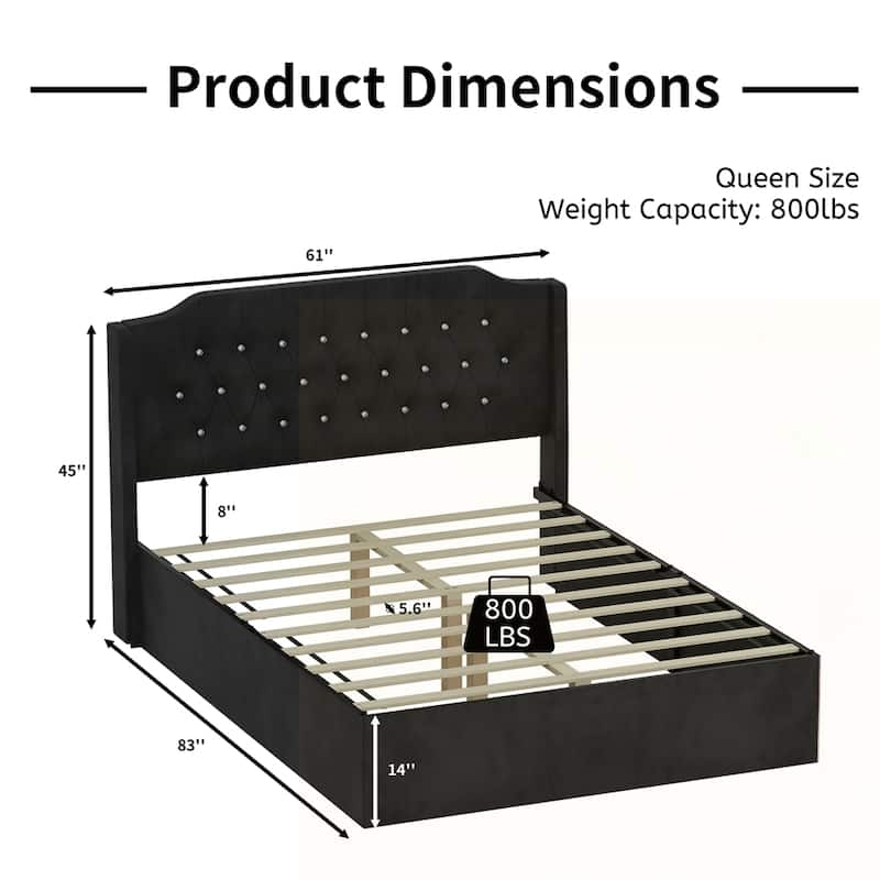 Tufted Upholstered Bed Frame with Crystal Button Accents