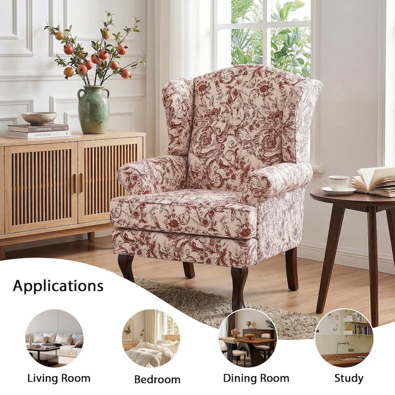 Set of 2 Elegant Living Room Wing Back Arm Chair Upholstered Accent Chair