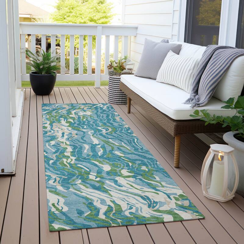 Machine Washable Indoor/ Outdoor Abstract Flow Chantille Rug