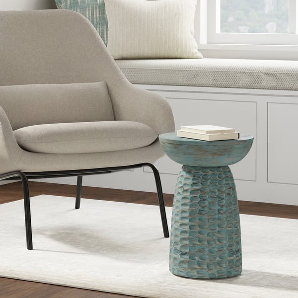 slide 2 of 19, WYNDENHALL Willis 13" Wide Solid Wood Contemporary Accent Table & Fully Assembled - 12.6" D x 12.6" W x 17.7" H Teal Wash