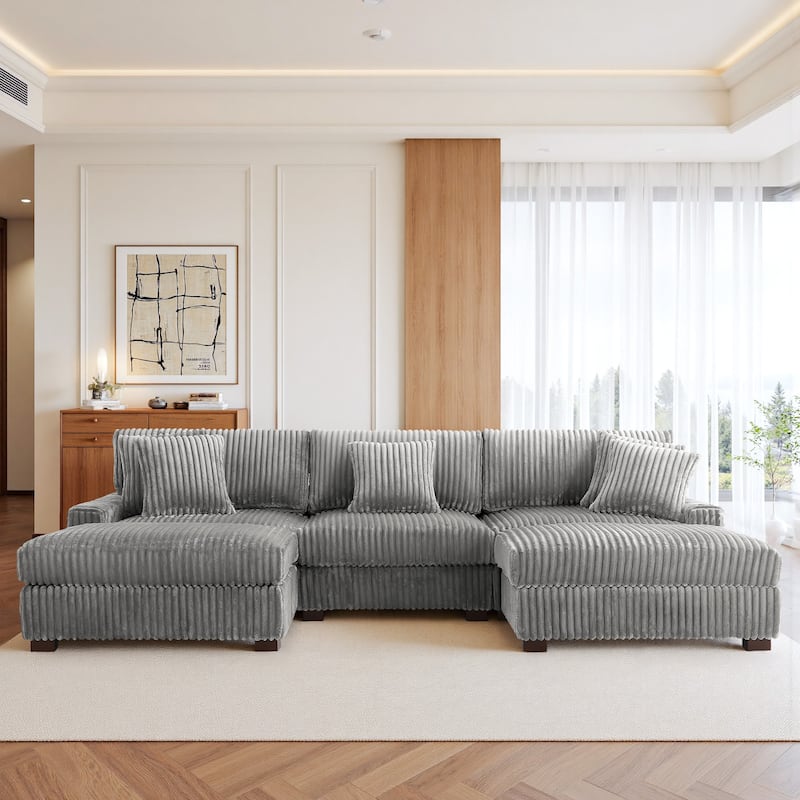 Mia 114" W Oversize Plush Corduroy Modular Sectional Sofa With Ottoman - 114" W
