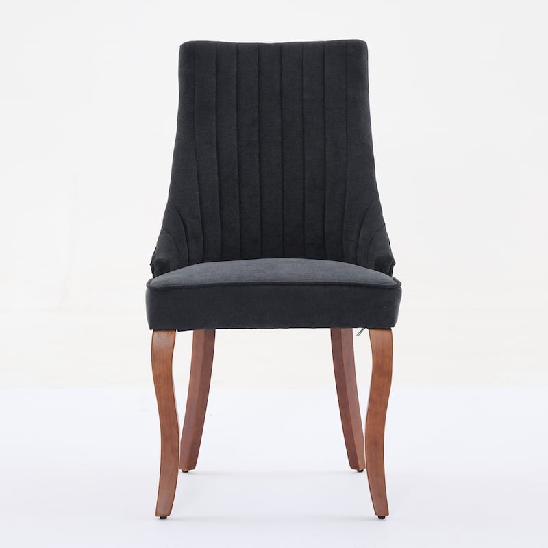 Rayon Flocking Linen Dining Chairs, Comfy Upholstered, Curved Solid Wood Legs, Set of 2 - Kitchen/Dining Room Accent Chairs