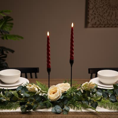 LED Flickering Taper Flameless Swirled Christmas Candles - 9.5" - Red - Set of 2