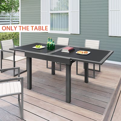 Crestlive Outdoor Aluminum Expandable Dining Table Extension Leaf Glass Tabletop - 35.4"W x 35.4-70.9"L x 29.5"H