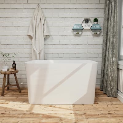 47" L x 27" W Freestanding Acrylic Small Japanese Soaking Bathtub with Built-in Seat