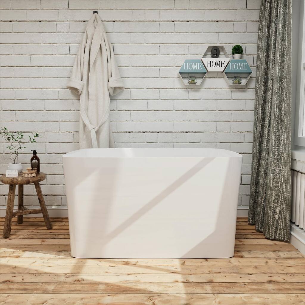 47" L x 27" W Freestanding Acrylic Small Japanese Soaking Bathtub with Built-in Seat